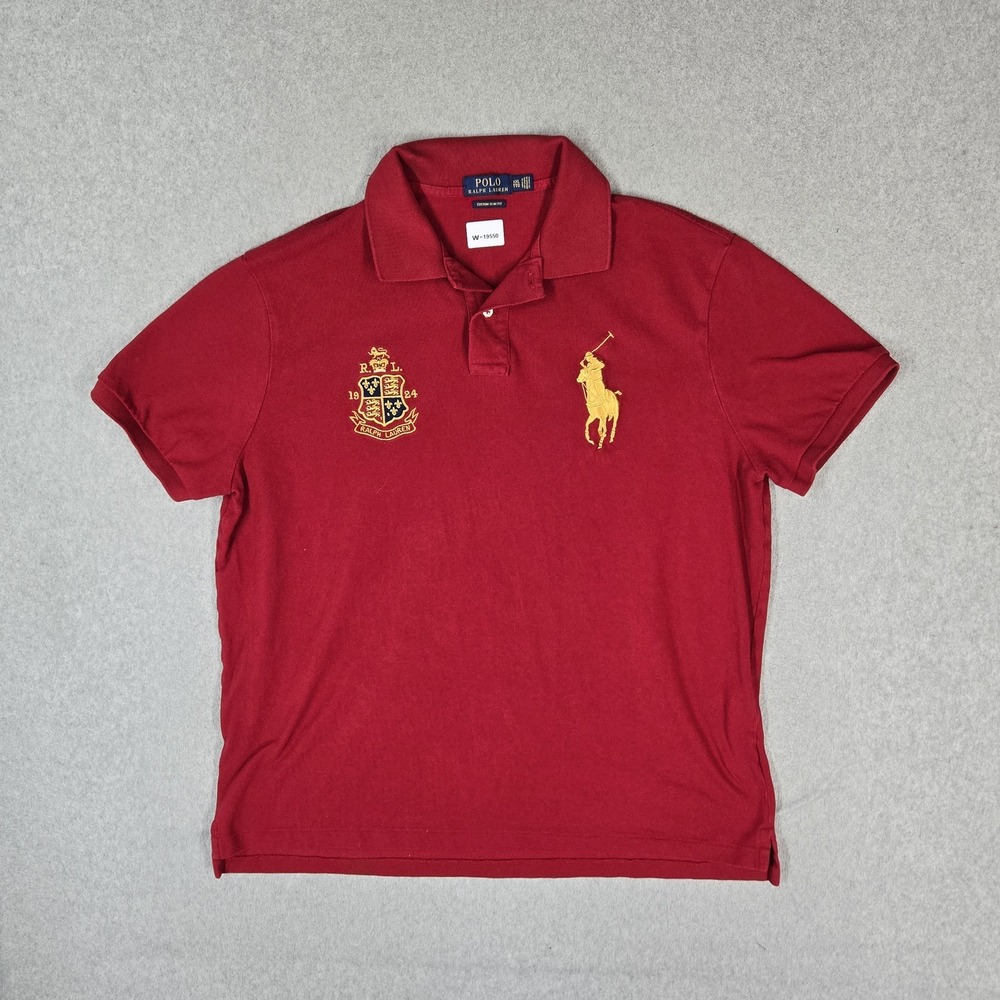 Polo Ralph Lauren Men Polo XXL Red Embroidered Crest Big Pony Logo Slim